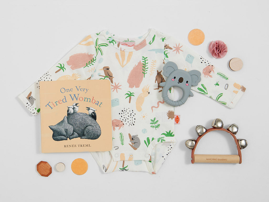 Baby Gifts Melbourne Banjo Gift Set by Young Willow Halcyon Nights Outback Dreamer Bodysuit