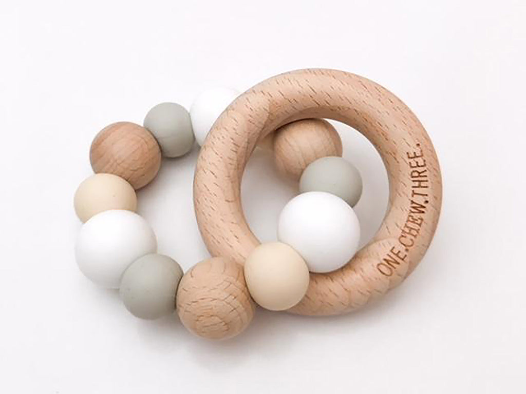 One Chew Three neutral tones baby teething toy
