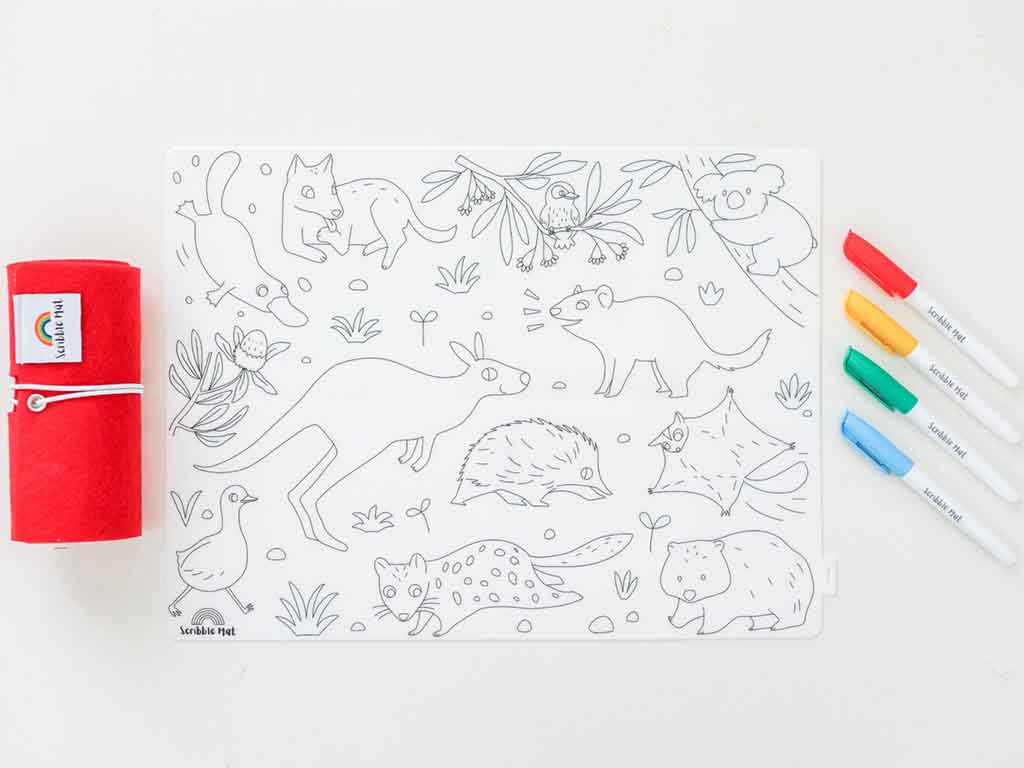 Reusable colouring in mat from Scribble Mat australiana animal themed