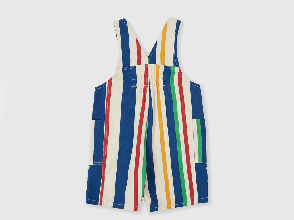 Multicolored striped overalls on a white background