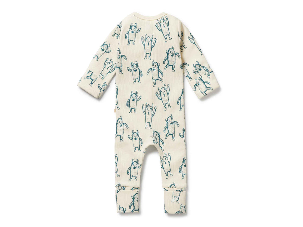 Baby onesie with yeti pattern on a white background