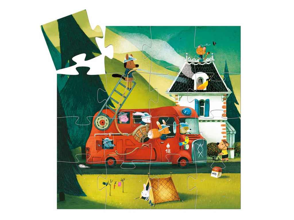 Djeco Silhouette Puzzle 16pc | Fire Truck