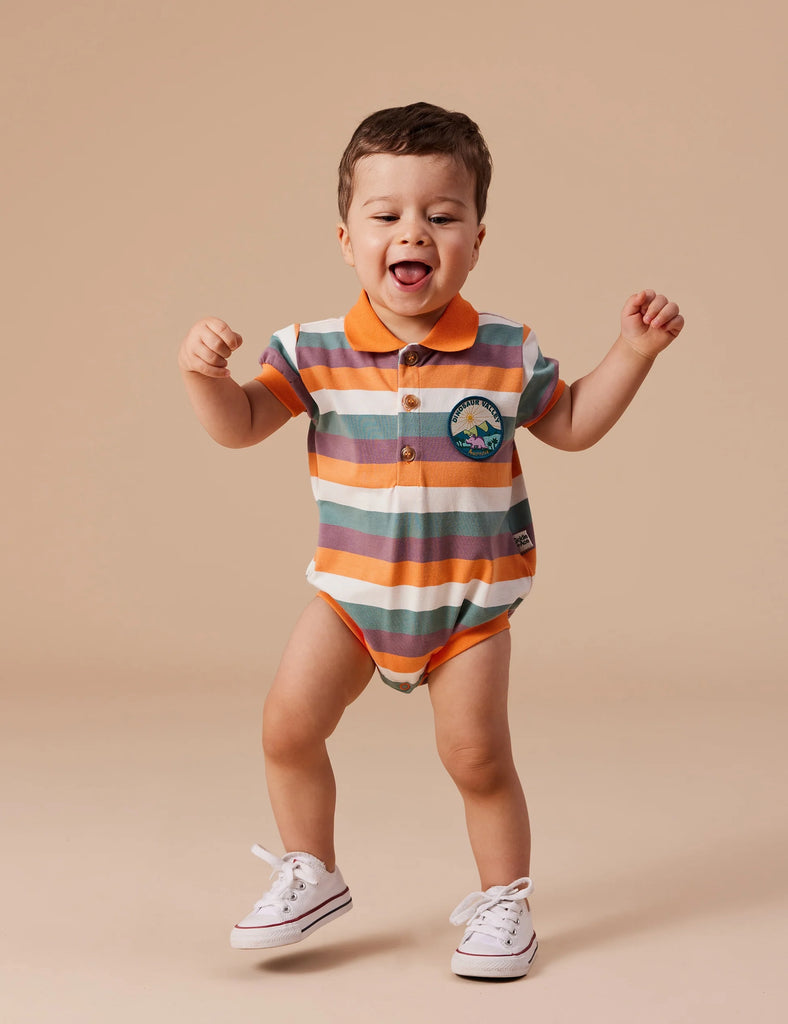 Goldie + Ace Polo Romper | Dino Valley