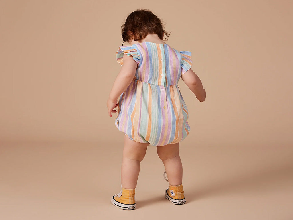 Goldie + Ace Linen Romper | Pastel Stripe