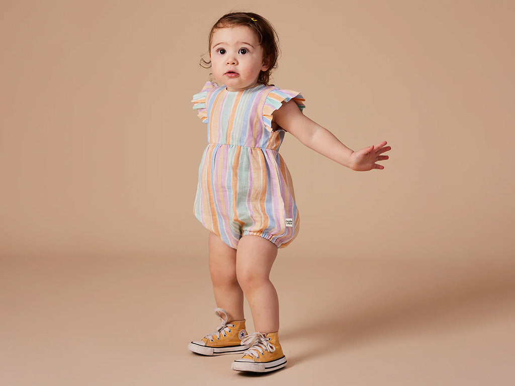 Goldie + Ace Linen Romper | Pastel Stripe