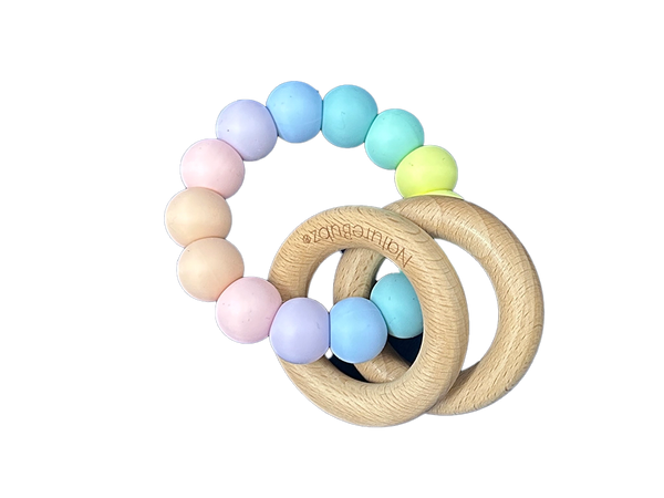 Nature Bubz Teething Rattle in Pastel Rainbow Natural Teething