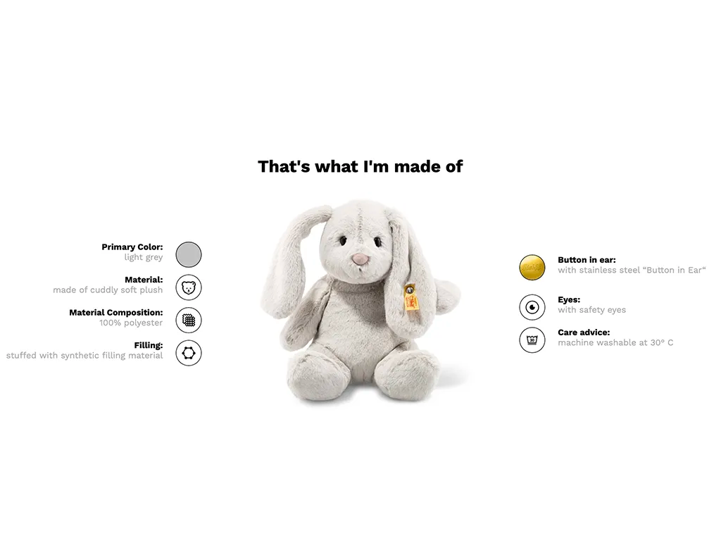 Steiff Hoppie Rabbit 28cm | Light Grey, Silver Bunny | Gender Neutral ...