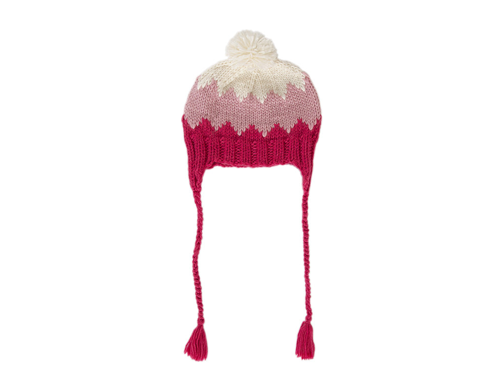 Acorn kids knitted beanie zig zag pink and cream girls young willow