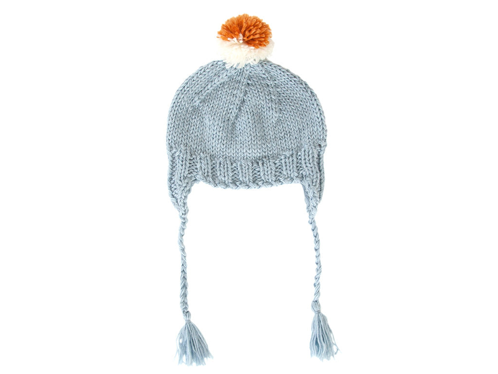 Acorn kids hand knitted sunrise beanie in blue young willow