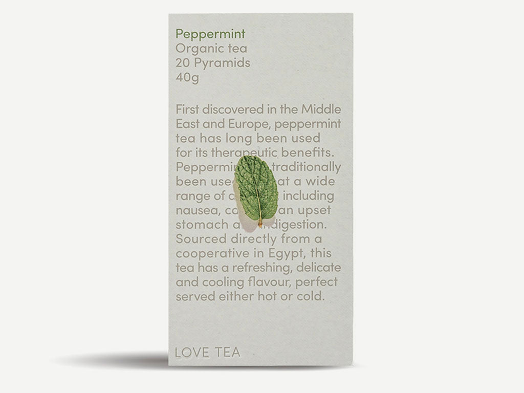 Love Tea Peppermint pyramid tea bags boxed young willow
