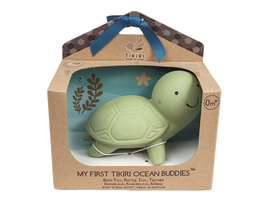 Tikiri Natural Rubber Bath Toy & Rattle | Turtle