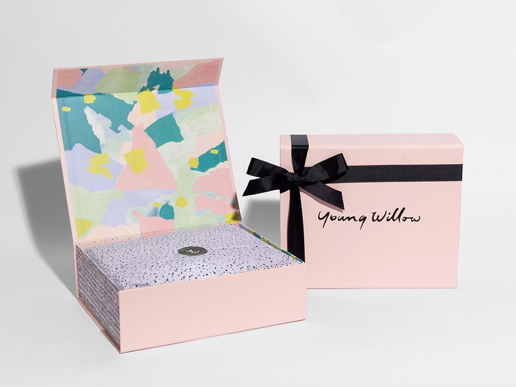 Young Willow signature small gift box open and with bow