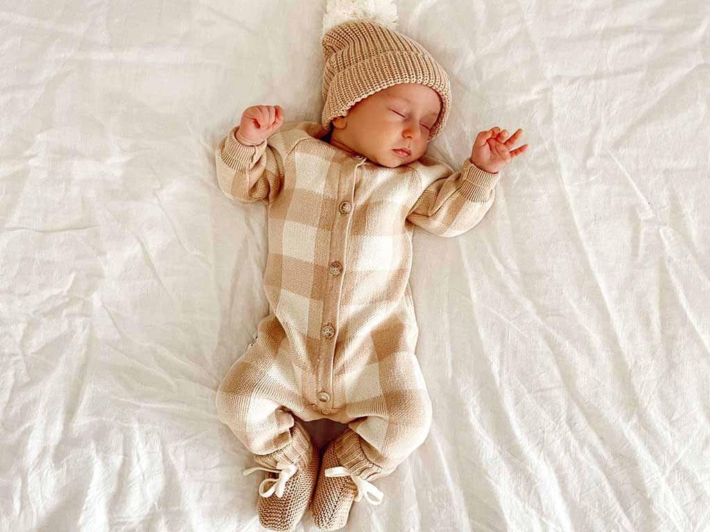 Ziggy Lou classic knit romper in the Ginham oclourway for babies 100% Cotton at Young Willow